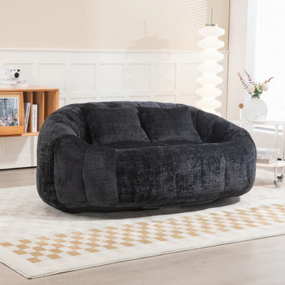 High Back Durable Comfort Bean Bag Sofa Couch for Adults and Kids, Black Chenille-海智集-Default-