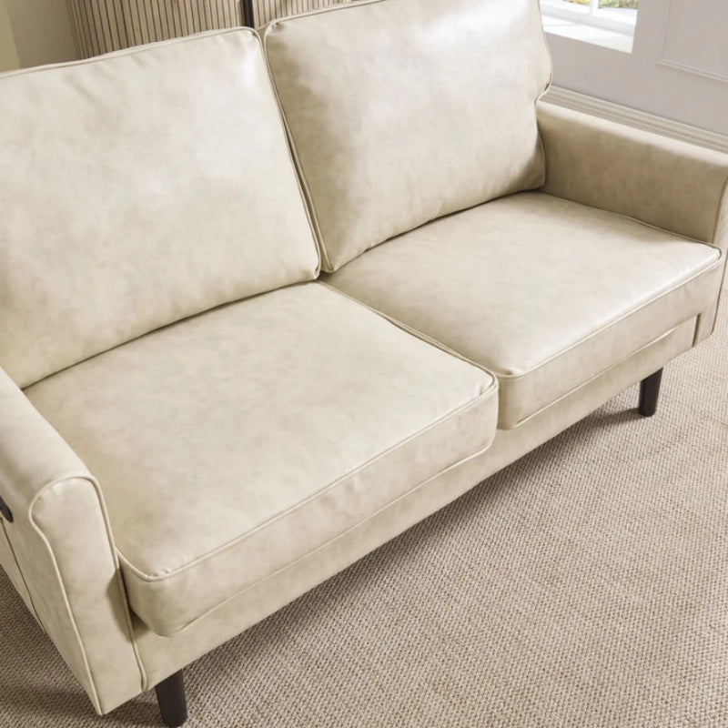 Mid Century Modern Loveseat Sofa, 2 Seater with USB & Removable Pillow Cover, Camel PU, 56.30''-海智集-Default-