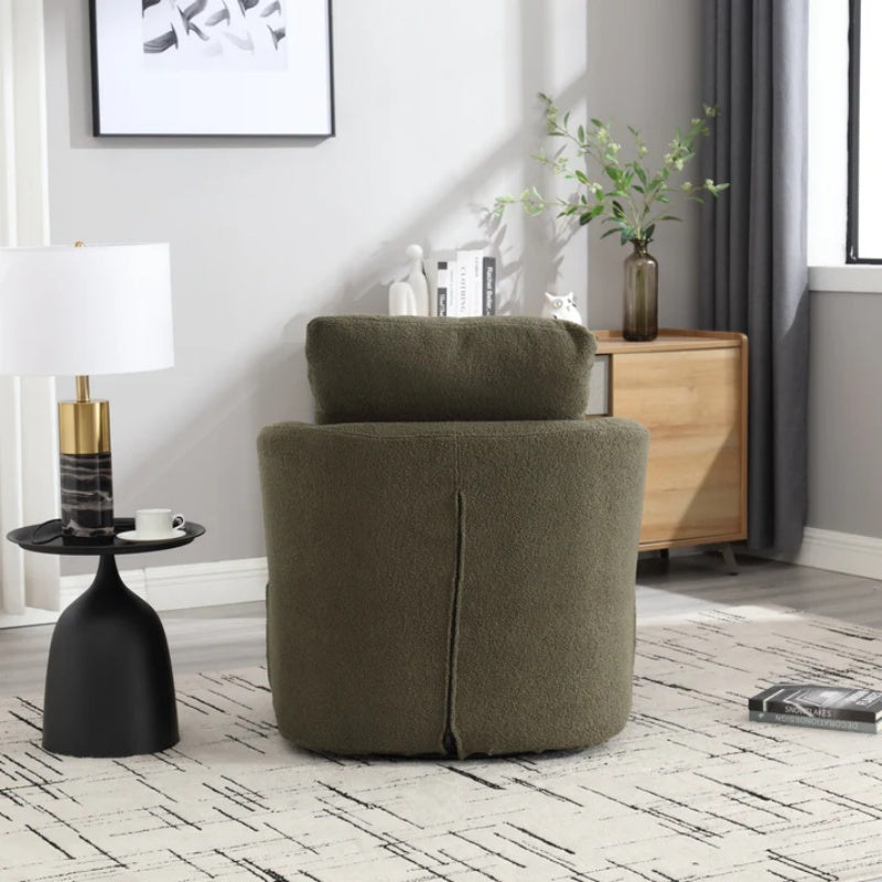 Modern Swivel Barrel Chair, Comfy Round Accent Sofa Chair, 360 Degree Swivel, Green Teddy Fabric, 32.68' x 30.31' x 24.80'-海智集-Default-