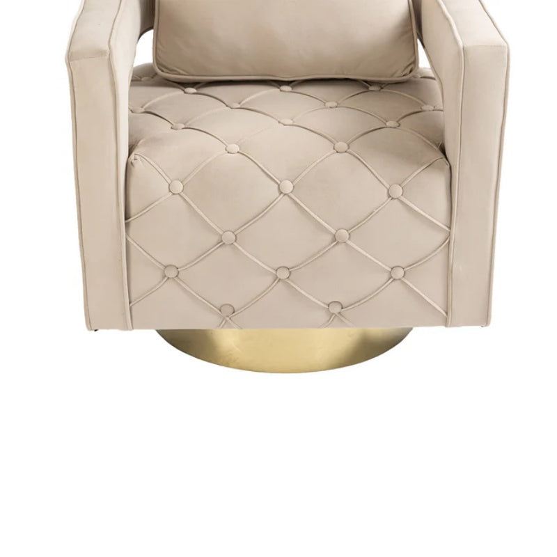Swivel Accent Chair - Modern Accent Chair with Pillow, Velvet Armchair Side Chair with Tufted Button for Living Room, Bedroom, Office(Beige)-海智集-Default-