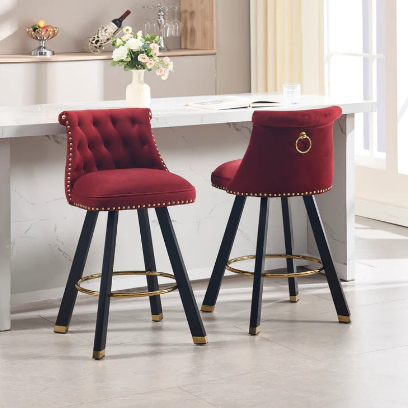 COOLMORE Set of 2,Back pull point design, velvet material, 360 degree rotation, back pull loop detachable design, rivet decoration, square foot wooden bar chair-海智集-Default-