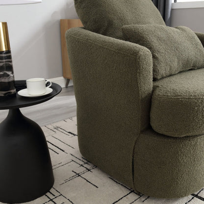 Modern Swivel Barrel Chair, Comfy Round Accent Sofa Chair, 360 Degree Swivel, Green Teddy Fabric, 32.68' x 30.31' x 24.80'-海智集-Default-