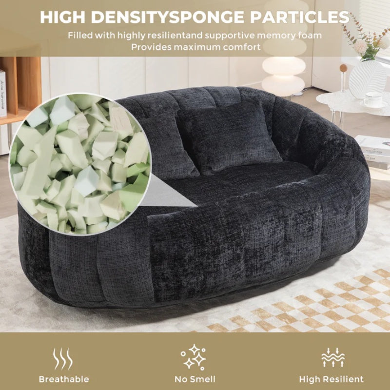 High Back Durable Comfort Bean Bag Sofa Couch for Adults and Kids, Black Chenille-海智集-Default-