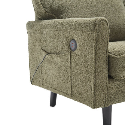 Mid Century Modern Loveseat Sofa with USB Ports, Removable Pillow Cover, Green Boucle Fabric, 56.3 Inches-海智集-Default-