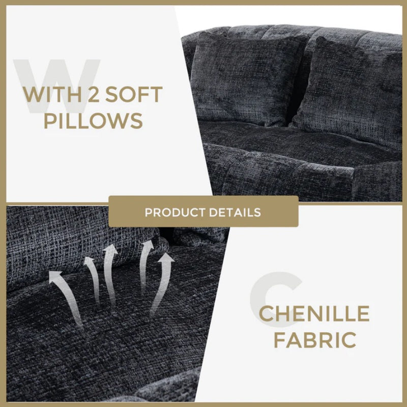 High Back Durable Comfort Bean Bag Sofa Couch for Adults and Kids, Black Chenille-海智集-Default-