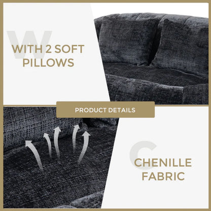 High Back Durable Comfort Bean Bag Sofa Couch for Adults and Kids, Black Chenille-海智集-Default-