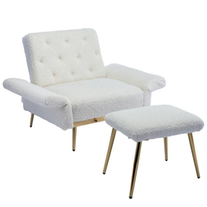 COOLMORE Velvet Accent Chair with Adjustable Armrests and Backrest, Button Tufted Lounge Chair, Single Recliner Armchair with Ottoman-海智集-Default-