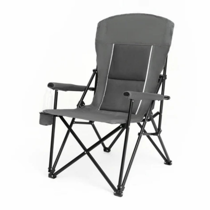 High Back Heavy Duty Lawn Chair Support 250LBS, Portable Collapsible Chair with Cup Holder -Grey-海智集-Default-