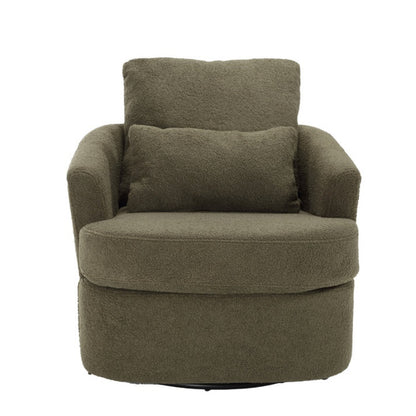 Modern Swivel Barrel Chair, Comfy Round Accent Sofa Chair, 360 Degree Swivel, Green Teddy Fabric, 32.68' x 30.31' x 24.80'-海智集-Default-