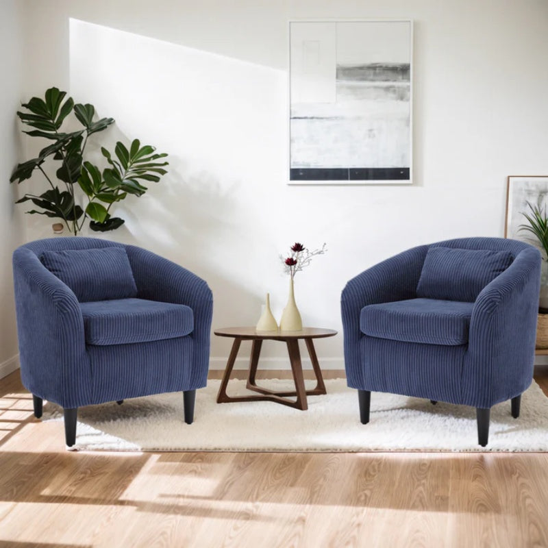 COOLMORE Living Room Accent Barrel Chair, Century Modern Style Decorative Chair, Armchair for Living Room with Thick Cushions and Pillows, Comfy Single Sofa Chair, Chair with Wooden Legs,Blue-海智集-Default-
