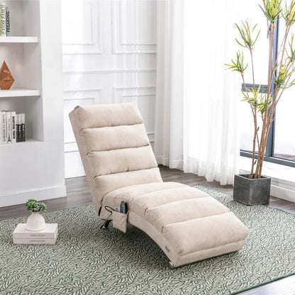 Linen Massage Chaise Lounge Indoor with Remote Control, Ergonomic Electric Massage Lounger in Beige-海智集-Default-