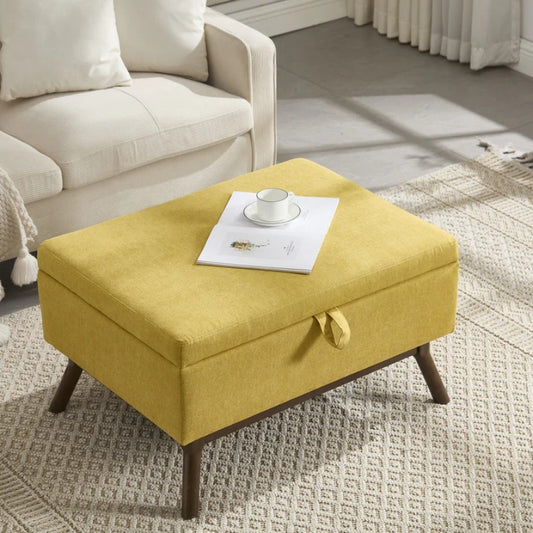 Mid-century modern square coffee table storage bench, assembled, suitable for living room, entryway and family room, used as a coffee table, stirrups, shoe bench-海智集-Default-