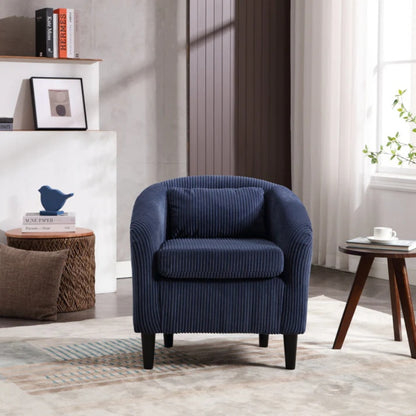 COOLMORE Living Room Accent Barrel Chair, Century Modern Style Decorative Chair, Armchair for Living Room with Thick Cushions and Pillows, Comfy Single Sofa Chair, Chair with Wooden Legs,Blue-海智集-Default-