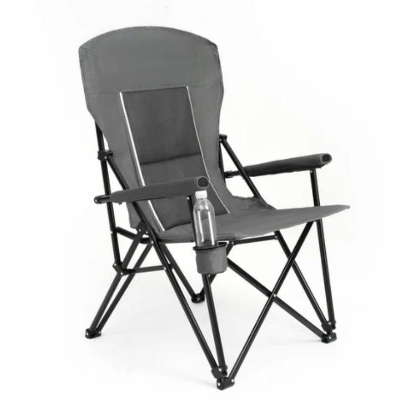 High Back Heavy Duty Lawn Chair Support 250LBS, Portable Collapsible Chair with Cup Holder -Grey-海智集-Default-