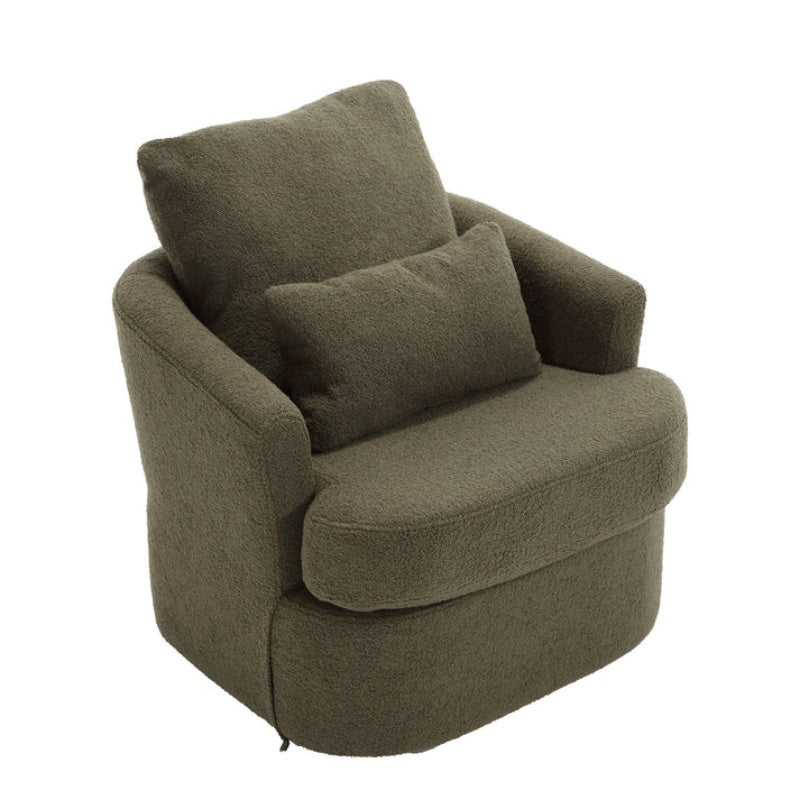 Modern Swivel Barrel Chair, Comfy Round Accent Sofa Chair, 360 Degree Swivel, Green Teddy Fabric, 32.68' x 30.31' x 24.80'-海智集-Default-
