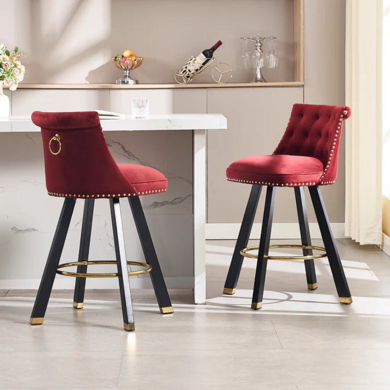 COOLMORE Set of 2,Back pull point design, velvet material, 360 degree rotation, back pull loop detachable design, rivet decoration, square foot wooden bar chair-海智集-Default-