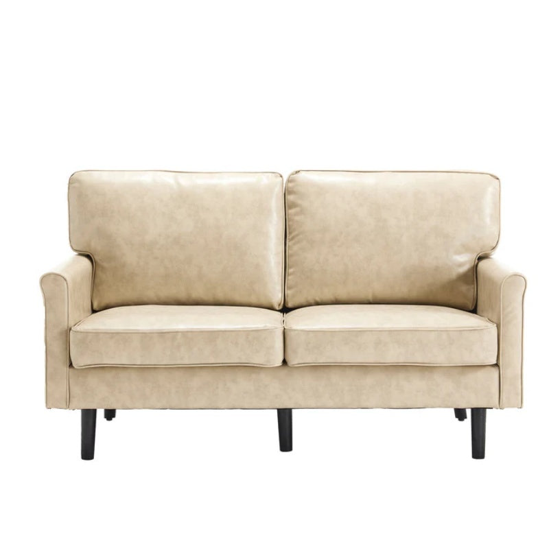 Mid Century Modern Loveseat Sofa, 2 Seater with USB & Removable Pillow Cover, Camel PU, 56.30''-海智集-Default-