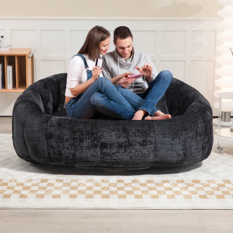 High Back Durable Comfort Bean Bag Sofa Couch for Adults and Kids, Black Chenille-海智集-Default-