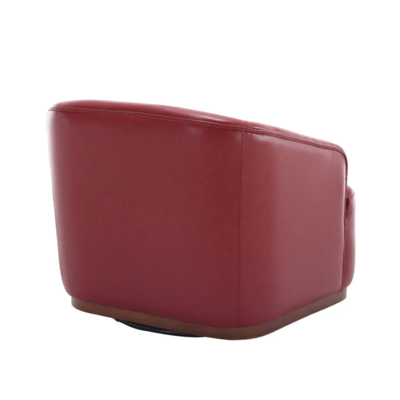 Swivel Barrel Chair, Comfy Round Accent Sofa Chair, 360 Degree Swivel, Wine Red PU, for Living Room, Office, Lounge-海智集-Default-