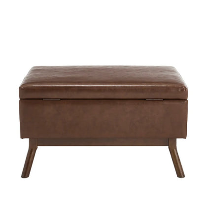 Mid-century modern square coffee table storage bench, assembled, suitable for living room, entryway and family room, used as a coffee table, stirrups, shoe bench-海智集-Default-