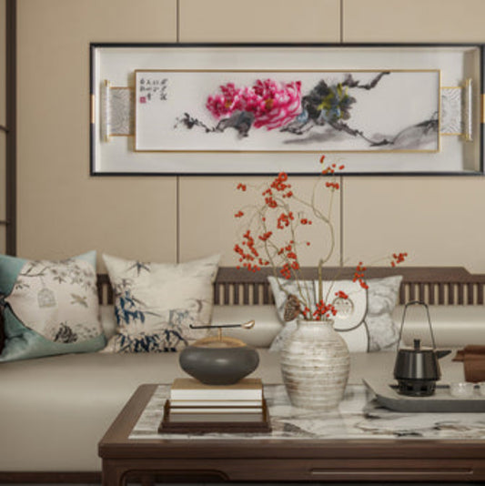 New Chinese Style Embroidered Wall Art - Handmade Silk Embroidery Painting with Rosewood Frame, Oriental Home Decor for Living Room & Bedroom-海智集-