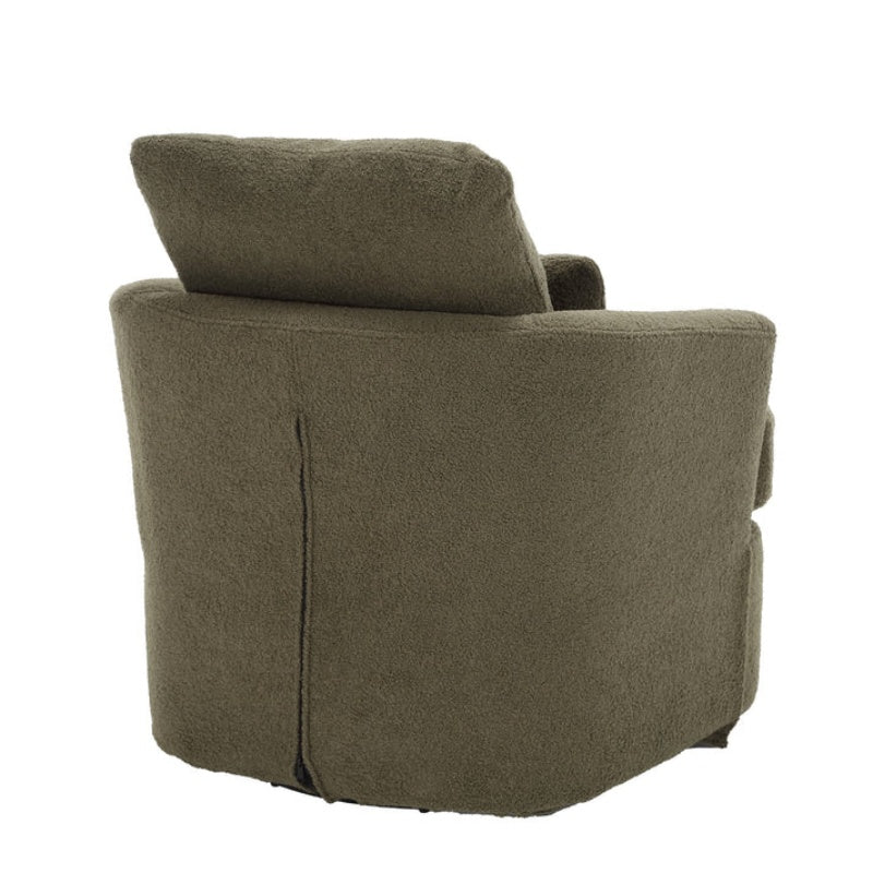 Modern Swivel Barrel Chair, Comfy Round Accent Sofa Chair, 360 Degree Swivel, Green Teddy Fabric, 32.68' x 30.31' x 24.80'-海智集-Default-