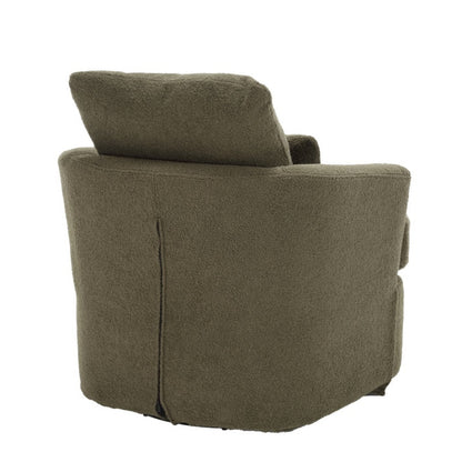 Modern Swivel Barrel Chair, Comfy Round Accent Sofa Chair, 360 Degree Swivel, Green Teddy Fabric, 32.68' x 30.31' x 24.80'-海智集-Default-