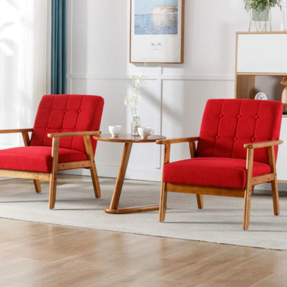 Accent Chairs Set of 2 with Side Table, Mid Century Modern Accent Chair, Wood and Fabric Armchairs Side Chair, Lounge Reading Comfy Arm Chair for Living Room, Bedroom, Office-海智集-Default-
