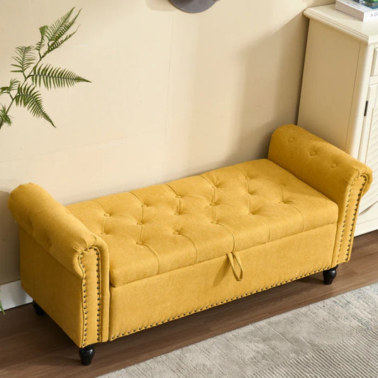 Coolmore Storage Ottoman 55.12 Inches Upholstered Fabric Storage Ottoman Bench,Button Tufted Ottoman with Storage for Living Room,Bedroom End of Bed Bench Withstands 275lbs-海智集-Default-