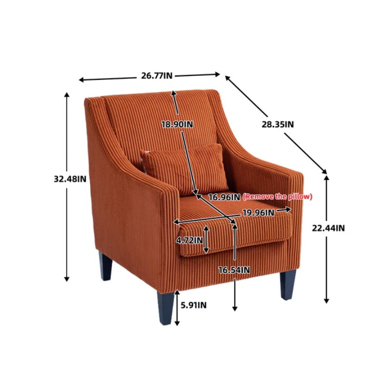 COOLMORE Modern Accent Chair,Upholstered Armchair with Scooped Arms for Bedroom,Apartment,Studio,Office,Waiting Room(Orange Corduroy)-海智集-Default-