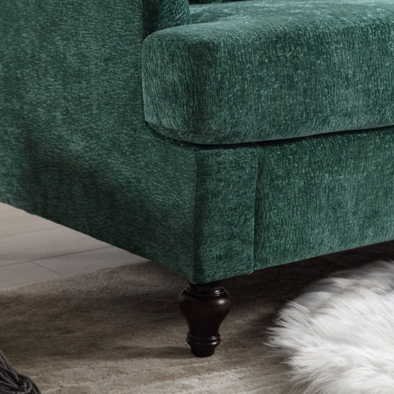 Mid Century Modern Chenille Fabric Loveseat Sofa, 2-Seat Upholstered Couch with Brown Wood Feet, Emerald-海智集-Default-