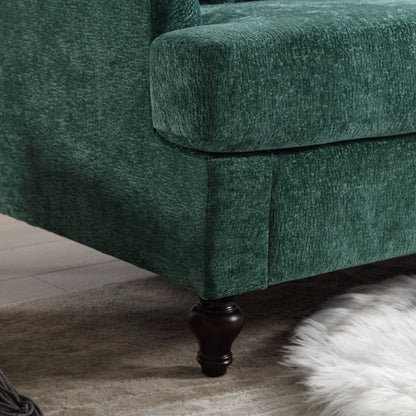 Mid Century Modern Chenille Fabric Loveseat Sofa, 2-Seat Upholstered Couch with Brown Wood Feet, Emerald-海智集-Default-