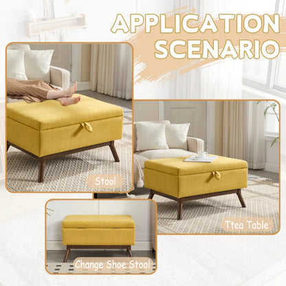 Mid-century modern square coffee table storage bench, assembled, suitable for living room, entryway and family room, used as a coffee table, stirrups, shoe bench-海智集-Default-