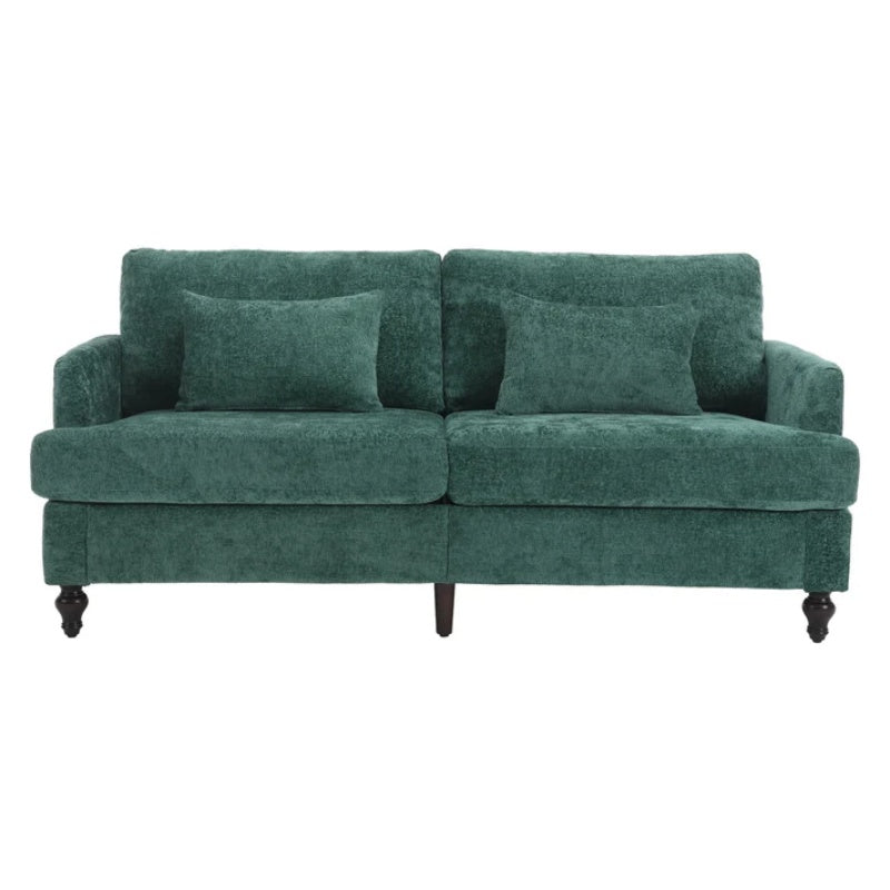 Mid Century Modern Chenille Fabric Loveseat Sofa, 2-Seat Upholstered Couch with Brown Wood Feet, Emerald-海智集-Default-