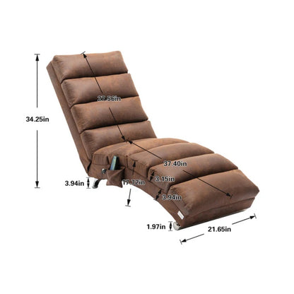 Linen Massage Chaise Lounge Indoor with Remote Control, Ergonomic Electric Massage Long Lounger, Coffee-海智集-Default-
