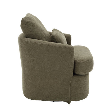 Modern Swivel Barrel Chair, Comfy Round Accent Sofa Chair, 360 Degree Swivel, Green Teddy Fabric, 32.68' x 30.31' x 24.80'-海智集-Default-
