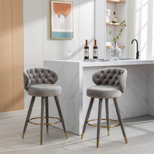 COOLMORE Counter Height Bar Stools Set of 2 for Kitchen Counter Solid Wood Legs with a fixed height of 360 degrees-海智集-Default-