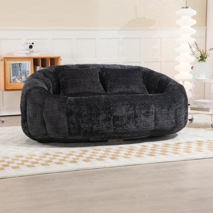 High Back Durable Comfort Bean Bag Sofa Couch for Adults and Kids, Black Chenille-海智集-Default-