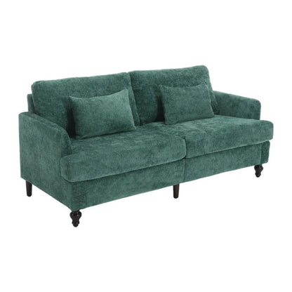 Mid Century Modern Chenille Fabric Loveseat Sofa, 2-Seat Upholstered Couch with Brown Wood Feet, Emerald-海智集-Default-