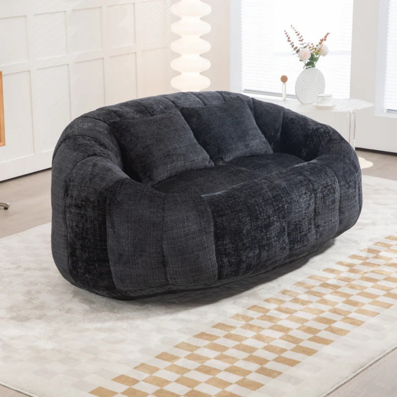 High Back Durable Comfort Bean Bag Sofa Couch for Adults and Kids, Black Chenille-海智集-Default-