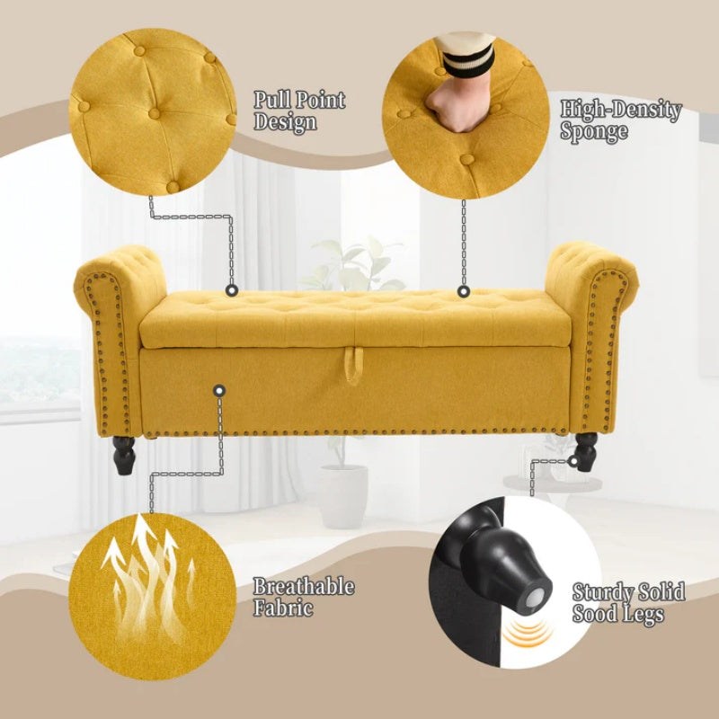 Coolmore Storage Ottoman 55.12 Inches Upholstered Fabric Storage Ottoman Bench,Button Tufted Ottoman with Storage for Living Room,Bedroom End of Bed Bench Withstands 275lbs-海智集-Default-