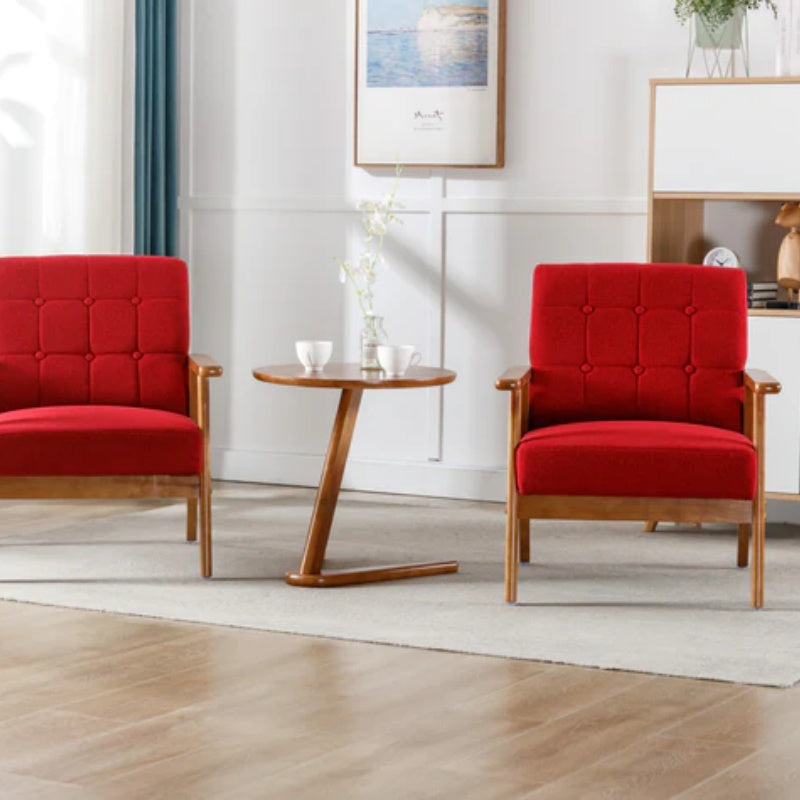 Accent Chairs Set of 2 with Side Table, Mid Century Modern Accent Chair, Wood and Fabric Armchairs Side Chair, Lounge Reading Comfy Arm Chair for Living Room, Bedroom, Office-海智集-Default-