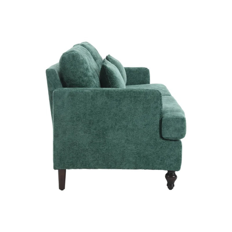 Mid Century Modern Chenille Fabric Loveseat Sofa, 2-Seat Upholstered Couch with Brown Wood Feet, Emerald-海智集-Default-