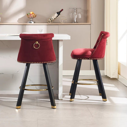 COOLMORE Set of 2,Back pull point design, velvet material, 360 degree rotation, back pull loop detachable design, rivet decoration, square foot wooden bar chair-海智集-Default-