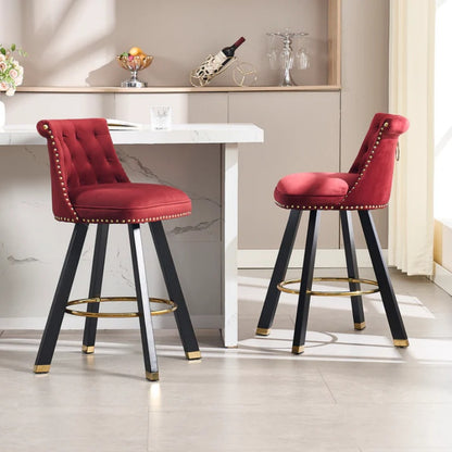 COOLMORE Set of 2,Back pull point design, velvet material, 360 degree rotation, back pull loop detachable design, rivet decoration, square foot wooden bar chair-海智集-Default-