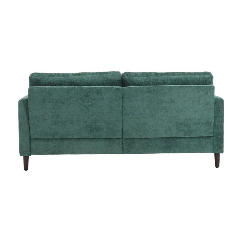 Mid Century Modern Chenille Fabric Loveseat Sofa, 2-Seat Upholstered Couch with Brown Wood Feet, Emerald-海智集-Default-