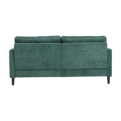 Mid Century Modern Chenille Fabric Loveseat Sofa, 2-Seat Upholstered Couch with Brown Wood Feet, Emerald-海智集-Default-