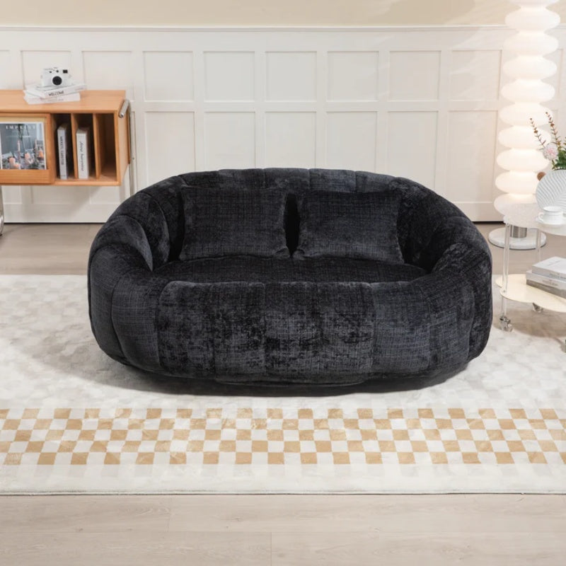 High Back Durable Comfort Bean Bag Sofa Couch for Adults and Kids, Black Chenille-海智集-Default-