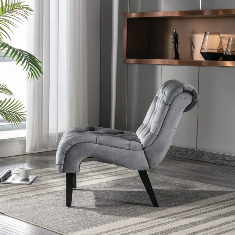 COOLMORE Modern Velvet Armless Accent Living Room Chair / Leisure Chair,Upholstered Fabric Button Comfortable Chair with Wooden Legs for Bedroom, Living Room, Office (Silver Velvet)-海智集-Default-