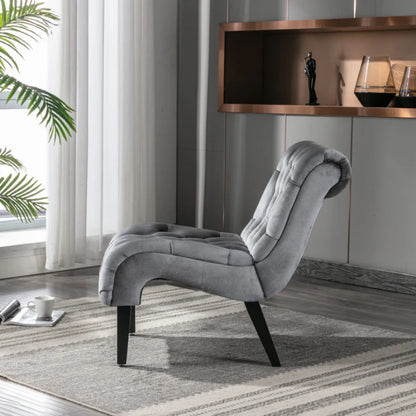 COOLMORE Modern Velvet Armless Accent Living Room Chair / Leisure Chair,Upholstered Fabric Button Comfortable Chair with Wooden Legs for Bedroom, Living Room, Office (Silver Velvet)-海智集-Default-